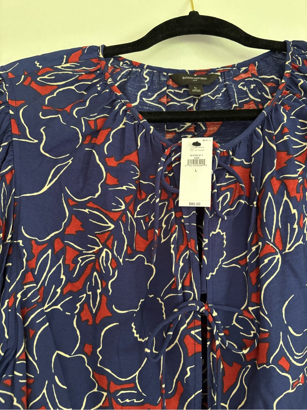Banana Republic Factory Navy Floral Tie-Front Blouse - Picture 6 of 8
